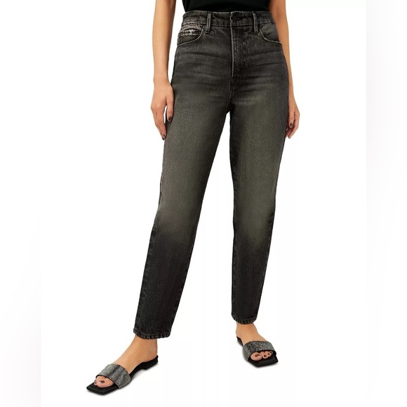 Good American Good Mom Jeans High Waist in Black226 Size 2/26 Distressed - Picture 1 of 16